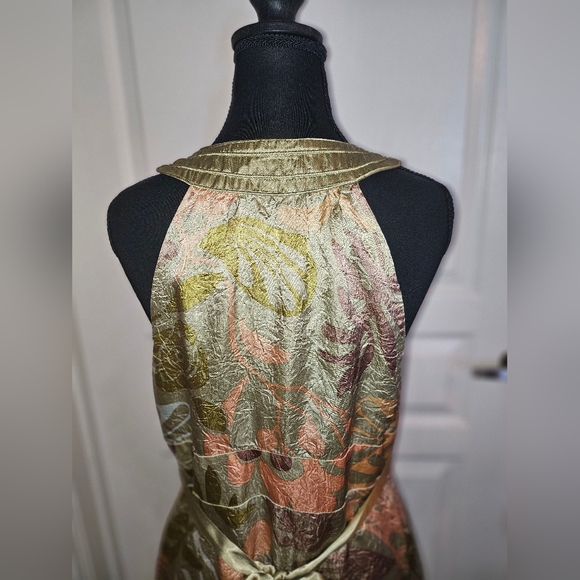 Floral Midi Dress With Invisible Zipper And Satin Waist Tie--100% Acetate Satin - Picture 3 of 15